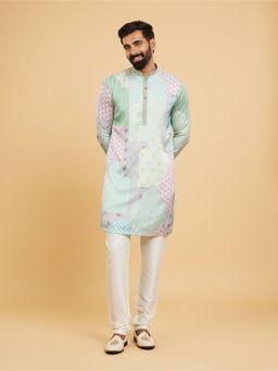 Twamev - Light Mid Green Kurta Churidar for Men (Set of 2)