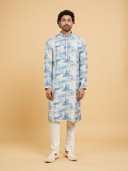 Twamev - Twirling Blue Elegance Kurta Churidar for Men (Set of 2)