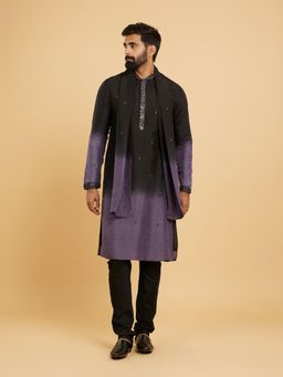 Twamev - Royal Purple Black Kurta Churidar Dupatta for Men (Set of 3)