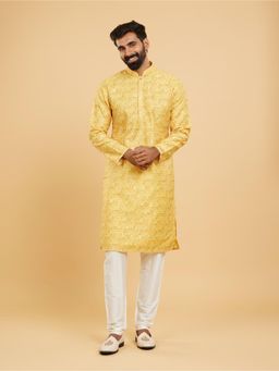 Twamev - Sunshine Splendour Yellow Kurta Churidar for Men (Set of 2)