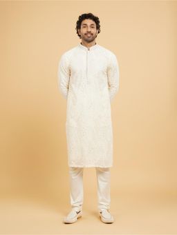 Twamev - Cream Georgette Elegance Kurta Churidar for Men (Set of 2)