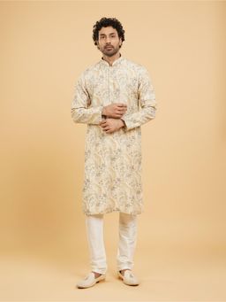 Twamev - Beige Viscose Kurta Churidar for Men (Set of 2)