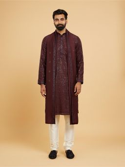 Twamev - Glamorous Wine Kurta Churidar with Dupatta for Men (Set of 3)