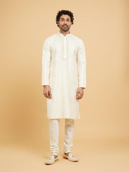 Twamev - Regal Beige Brocade Kurta Churidar for Men (Set of 2)