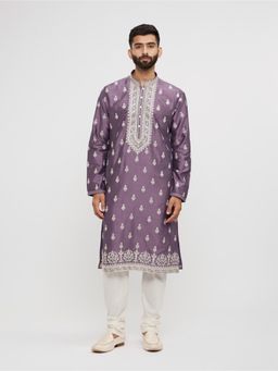 Twamev - Purple Enigma Rayon Kurta Churidar for Men (Set of 2)