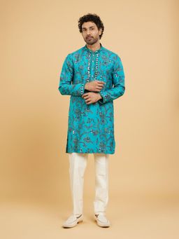 Twamev - Teal Blue Charm Kurta for Men (Set of 2)