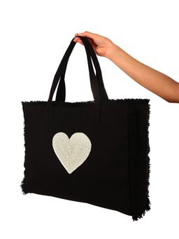Earth Bags - Amor Pearl Fringe Tote Bag Black