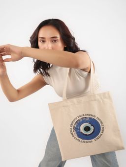 Earth Bags - Evil Eye Cotton Tote Bag Beige