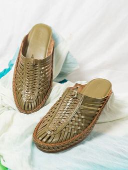 Korakari - Women Patterned Lime Olive Green Mules