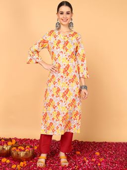 Vaamsi - Women Multi-Color Cotton Floral Printed Straight Kurta