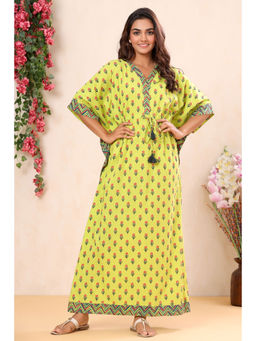 MIRARI - Women Printed Long Kaftan Night Dress Green (Set of 2)