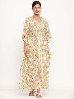 MIRARI - Women Floral Printed Yellow Long Kaftan