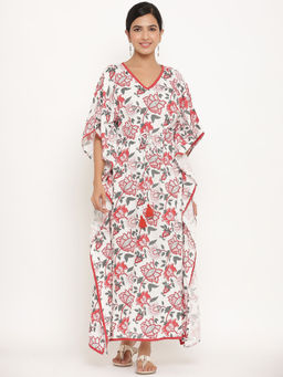 MIRARI - Women Floral Printed Red Long Kaftan