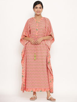 MIRARI - Women Floral Printed Peach Long Kaftan