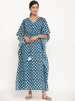 MIRARI - Women Polka Dots Printed Blue Long Kaftan