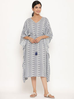 MIRARI - Women Printed Grey Knee Length Kaftan