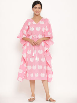 MIRARI - Women Printed Pink Knee Length Kaftan