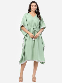 MIRARI - Women Solid Kaftan Night Wear Green