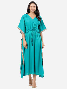 MIRARI - Women Solid Kaftan Night Wear Teal