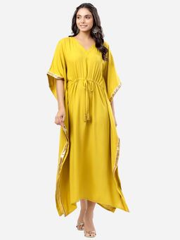 MIRARI - Women Solid Kaftan Night Wear Yellow