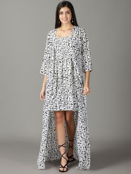 SHOWOFF - Womens Printed Square Neck White Mini Dress (Set of 2)