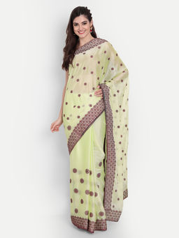 Kasee - Green Embroidered Art Silk Saree with Unstitched Blouse