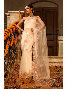 Aparnaa - Designer Net Saree with Unstitched Blouse Sequins Cut Dana Work - Pink