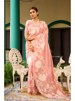 Aparnaa - Elegant Blush Pink Tissue Saree with Unstitched Blouse