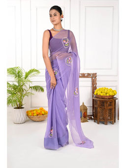 THREADS and BLOCKS - Lavender Resham Tulip Saree with Unstitched Blouse