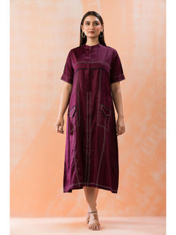 Autumnlane - Women Wine Solid Midi Dress