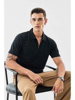 Snitch - Men Black Polyester Polo T-shirt