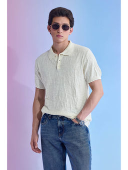 Snitch - Men Cream Cotton Polo T-shirt