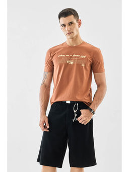 Snitch - Men Rust Cotton Blend T-shirt