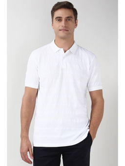Peter England - Men White Cotton Polo T-shirt