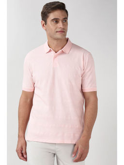 Peter England - Men Pink Cotton Polo T-shirt