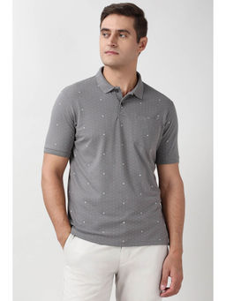 Peter England - Men Grey Cotton Blend Polo T-shirt