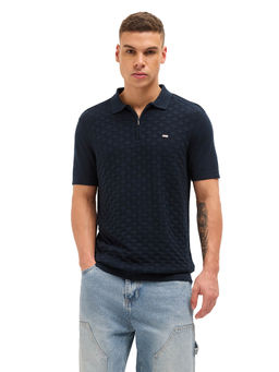 The Bear House - Men Blue Cotton Polo T-Shirt