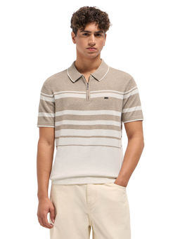 The Bear House - Men Beige Cotton Blend Polo T-Shirt