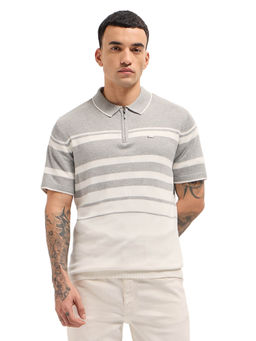 The Bear House - Men Grey Cotton Blend Polo T-Shirt