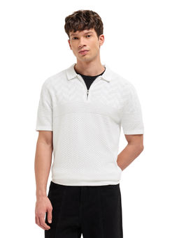 The Bear House - Men White Cotton Polo T-Shirt