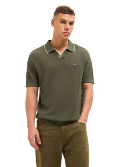The Bear House - Men Olive Cotton Polo T-Shirt