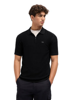 The Bear House - Men Black Cotton Polo T-Shirt
