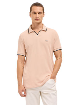 The Bear House - Men Peach Cotton Polo T-Shirt