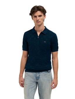 The Bear House - Men Blue Cotton Polo T-Shirt
