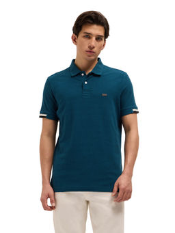 The Bear House - Men Blue Cotton Polo T-Shirt