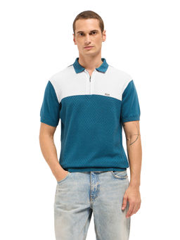 The Bear House - Men Blue Cotton Polo T-Shirt