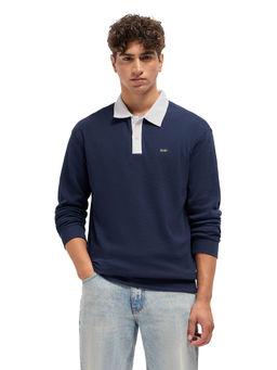 The Bear House - Men Blue Cotton Polo T-Shirt