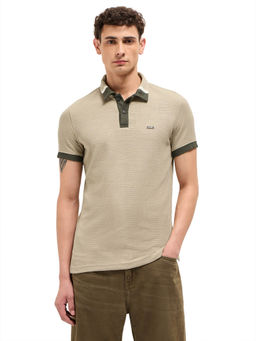 The Bear House - Men Beige Polyester Polo T-Shirt