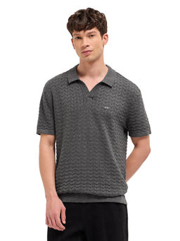 The Bear House - Men Grey Cotton Blend Polo T-Shirt