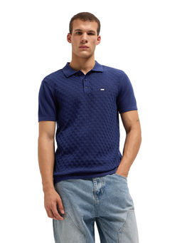 The Bear House - Men Blue Cotton Polo T-Shirt